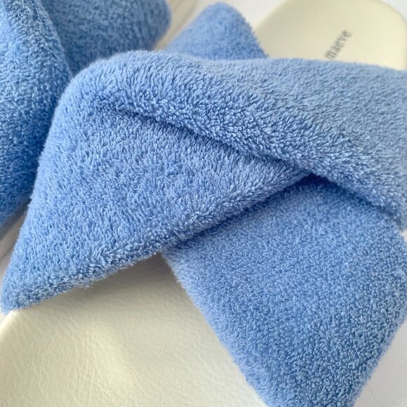 Anthropologie Maeve Blue Terry Towel Pool Slide Sandals Coastal Grandma Boho - Picture 7 of 10